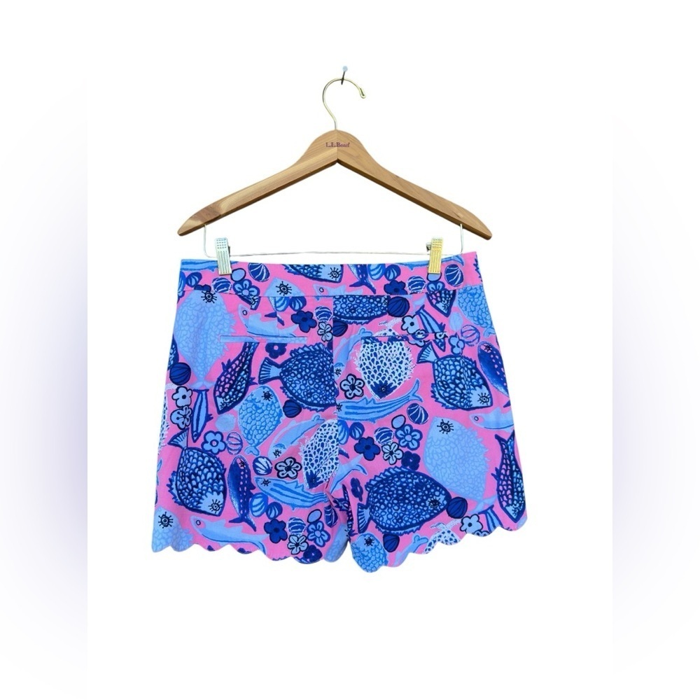 Talbots Shorts Womens Sz 6 Pink Blue Fish Scalloped Hem Cotton Beach Nautical - Picture 5 of 7
